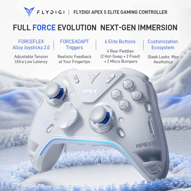 Flydigi Apex 5 Kabelloser Bluetooth Controller mit RGB-Beleuchtung und einstellbarem Joystick in Weiß für PC, Android und Mobilgeräte - Bild 2