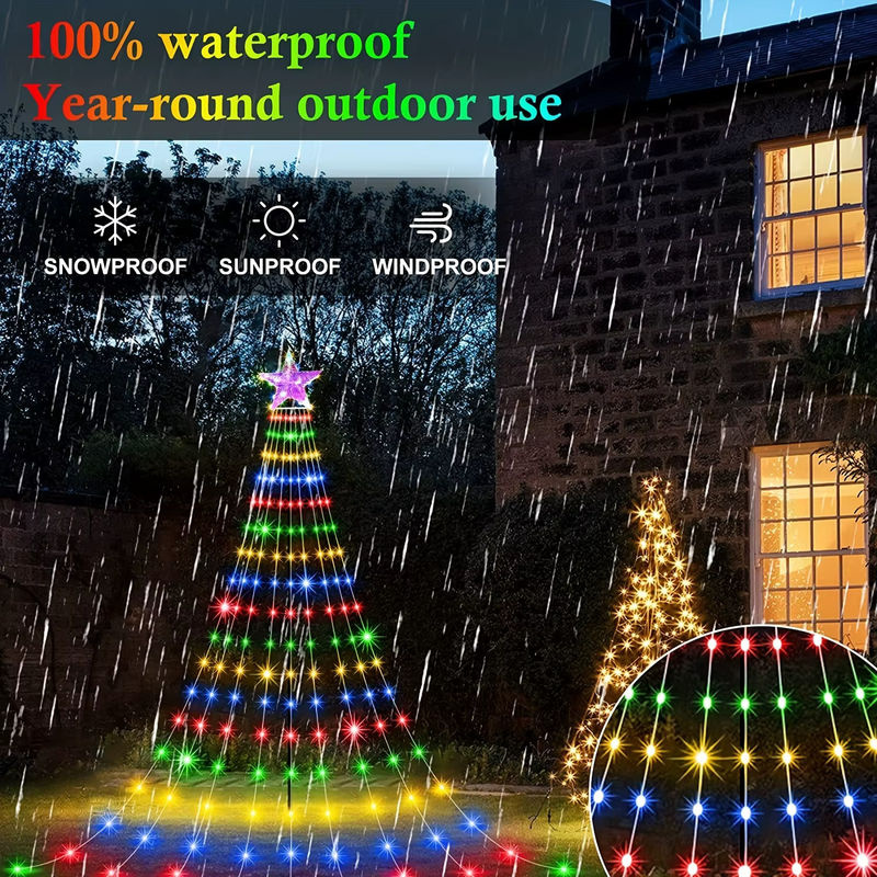 Solar-Lichterkette für den Außenbereich mit 280 LED Sternen in Multicolor, 9 Stränge als Wasserfall-Vorhang für die Gartendekoration, wasserdicht mit 8 Modi - Bild 3
