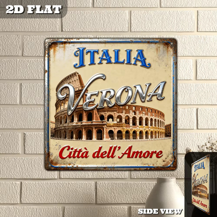CIFBUY Metall-Wanddekoration Verona Italy Love City Vintage Aluminiumschild, Mehrfarbig, B/H: 20,3 x 20,3 cm - Bild 3