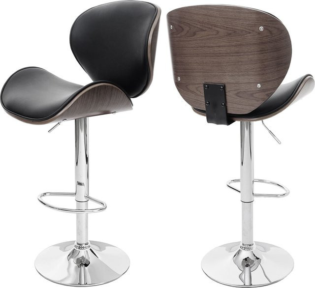 MCW Barhocker Arklow im Retro-Design aus Buche mit schwarzem Kunstleder, Grau/Schwarz - Bild 1