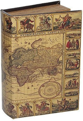 Hohles Buch mit Geheimfach im Vintage Antik-Stil mit Weltkarte, Farbe: Beige, B/T/H: 27,0 x 18,0 x 7,0 cm