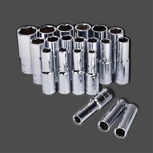 Dragoceni 6-Punkt-Schlagbuchsen Set extra tief 1/2 Zoll Antrieb, Farbe Silber, L: 78 mm, Größen: 8 mm bis 22 mm - Bild 1