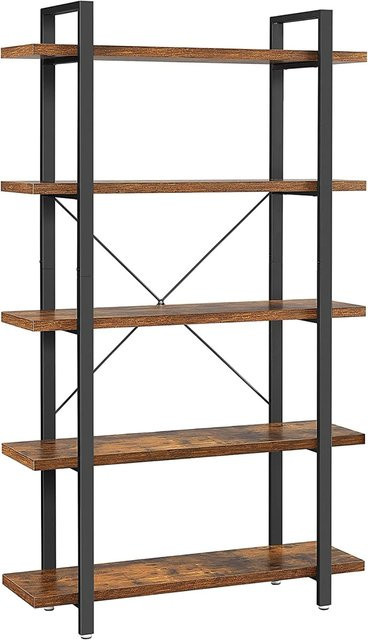 Vasagle Standregal mit 5 Ebenen in Braun-Schwarz, rustikales Regal aus Stahl und Spanplatte, B/T/H: 33,5 x 30,0 x 177,5 cm - Bild 1