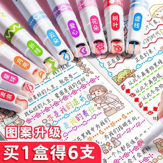 Multicolour Textmarker Set mit Blumenkonturen und Wellenformen für Schule und Büro - Bild 1