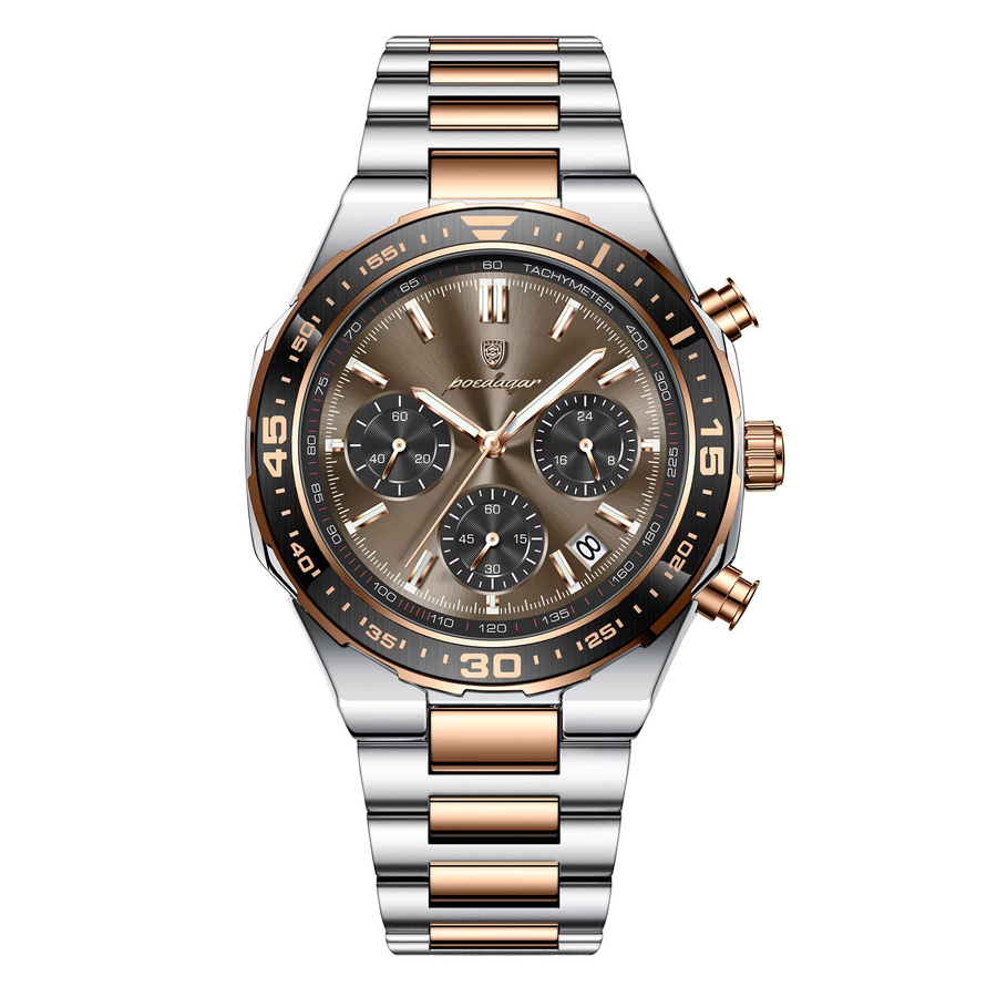 POEDAGAR Armbanduhr Edelstahl, Quarz, Chronograph, Schwarz, Herren - Bild 7