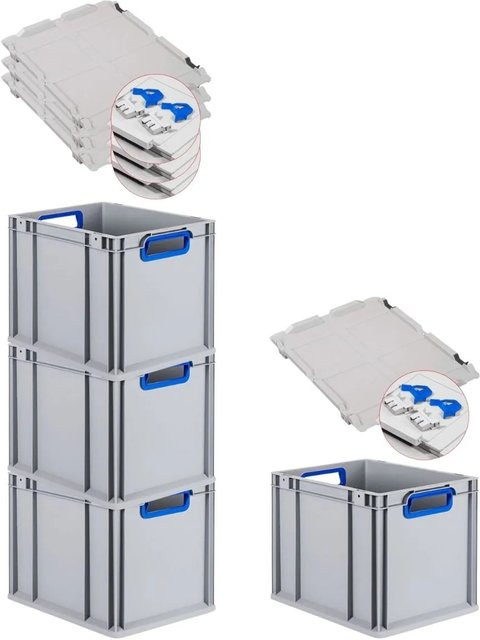 PROREGAL Spar Set 4x Eurobox Nextgen Color mit Scharnierdeckel und Schiebeschnappverschlüssen in Blau, H: 32 cm, B: 30 cm, T: 40 cm - Bild 1