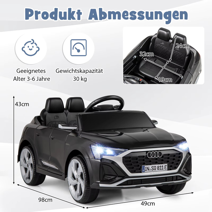 GOFLAME Kinder-Elektroauto Audi SQ8, 12 V Elektrofahrzeug mit Fernbedienung, Licht und Sound in Weiß oder Schwarz - Bild 3