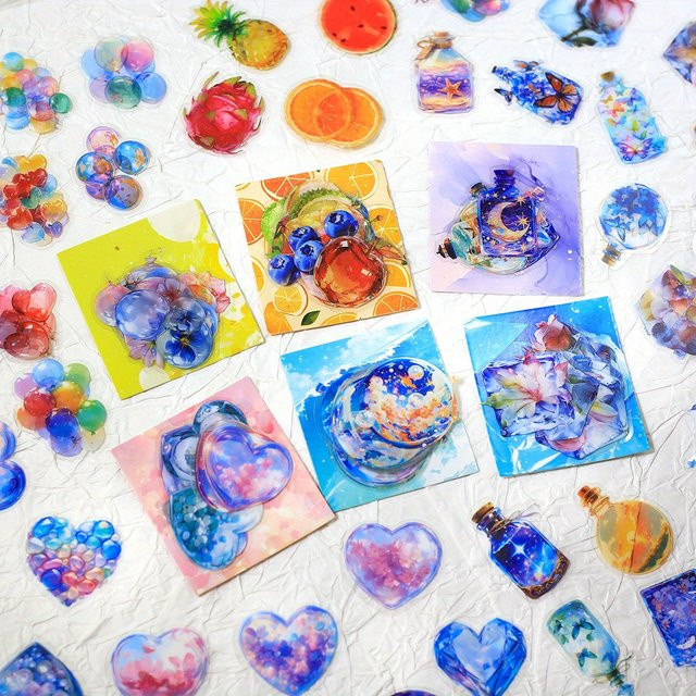20 Stück dekorative Obst-Herz PET-Aufkleber in Multicolour für Scrapbooking, Junk-Journal und Collagen - Bild 1