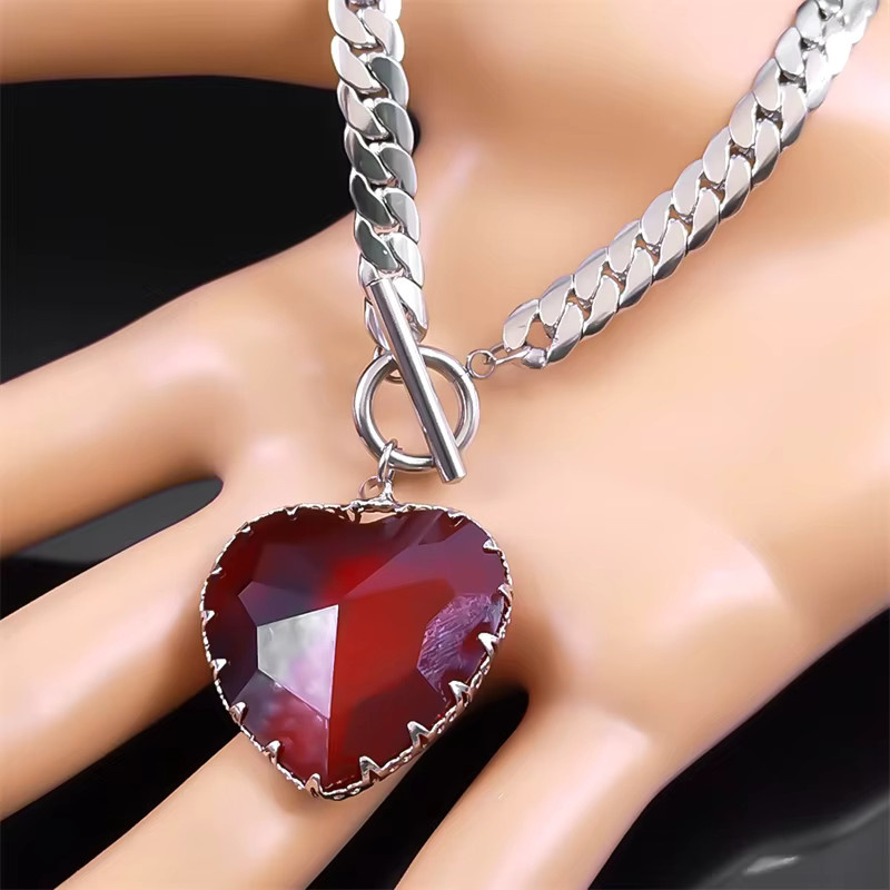 Lovely FAJA Halskette Edelstahl, Silber, Rotes Herz Anhänger, Damen - Bild 4