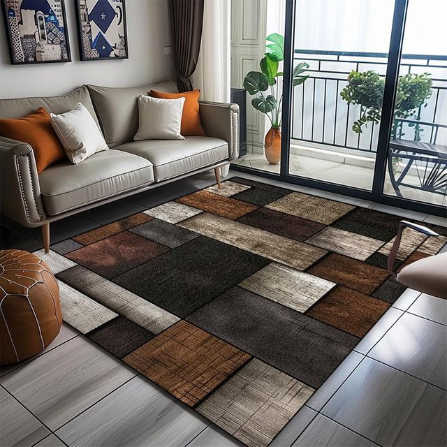 Moderner geometrischer Teppich Karpetti in Grau, Waschbar und Rutschfest, B/T: 90 x 60 cm - Bild 1