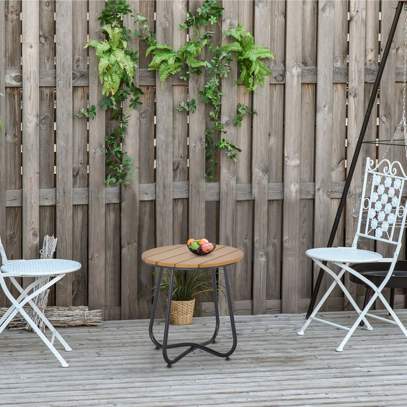 Outsunny Gartentisch rund aus Stahl in Braun mit verstellbaren Füßen für Balkon und Terrasse, Durchmesser: 49 cm, Höhe: 48 cm - Bild 2
