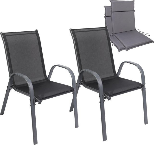 Albatros Gartenstühle Kuba 2er Set in Anthrazit mit Sitzauflage aus Textilene und Metallgestell, stapelbare Gartenstühle mit Armlehnen - Bild 1