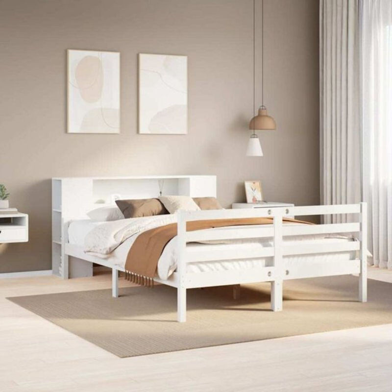 Massivholzbett mit Regal von Vidaxl aus Kiefer in Weiß, B/T/H: 135 x 190 cm - Bild 1