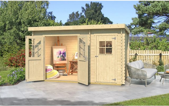 Weka Holz-Gartenhaus Brixen mit Flachdach in Braun, Blockbohlenbauweise, B x T: 370 x 200 cm - Bild 1