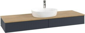 V&B Waschtischunterschrank Antao mit Frontstruktur in Eiche Honig und Blau, Wandhängend, B: 160 cm, T: 50 cm - Bild 1