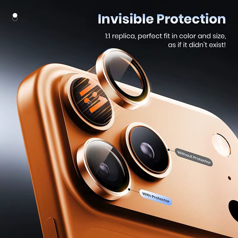 Kameraobjektivschutz aus gehärtetem Glas und Aluminiumlegierung für Apple iPhone 17 Pro und iPhone 17 Pro MAX in Grau und Gold - Bild 4