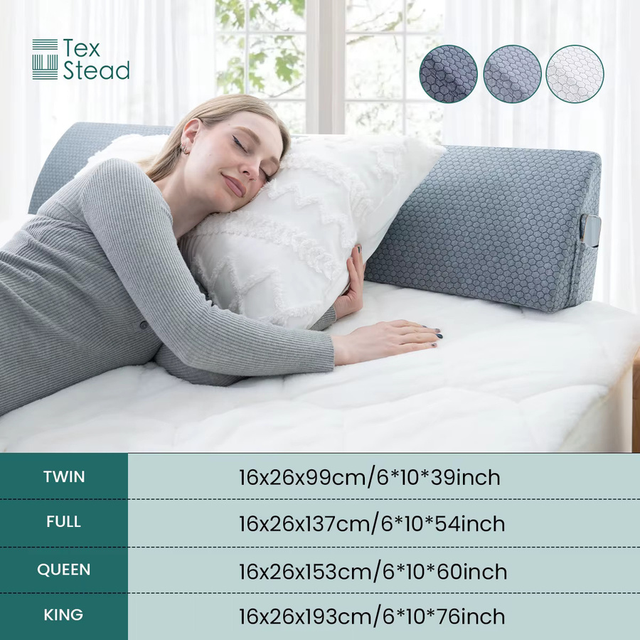 TEXSTEAD Bett-Lückenfüller aus Memory-Schaum als Keilkissen mit 2 seitlichen Taschen in Grau und Weiß - Bild 3