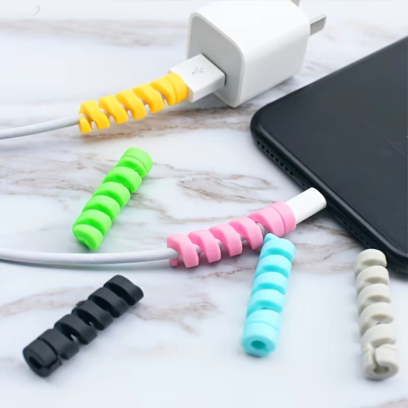 Spiral-USB-Kabelprotektor aus flexiblem Silikon als Kabelmanagement-Organizer für Telefon-Datenleitungen, Mehrfarbig - Bild 3