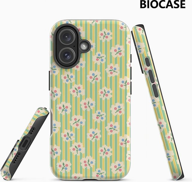 Handyhülle Vintage Floral & Berry Stripes für iPhone 17 16 15 14 13 12 Pro Max Plus mit doppelschichtiger Rückseite in Multicolour - Bild 1