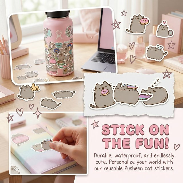 Pusheen Kawaii Aufkleber Set von Bandai, 55 bis 110 Stück, Mehrfarbig, Dekorative Sticker für Koffer, Notizbuch, Laptop und Wasserbecher - Bild 1