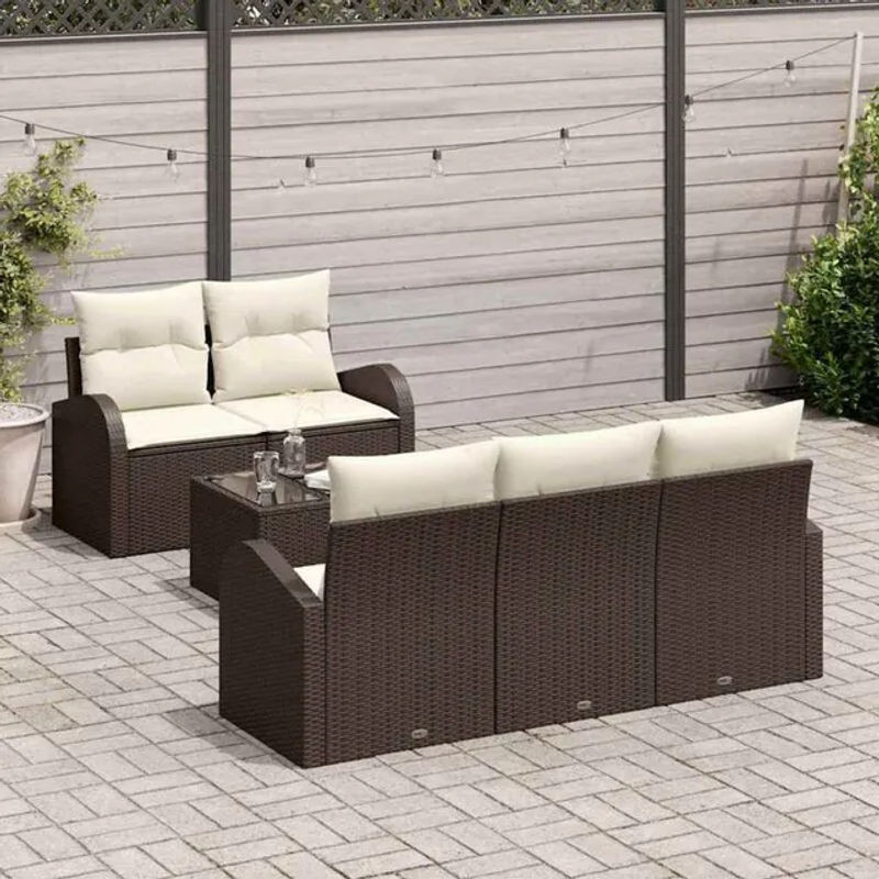 Vidaxl Polyrattan Garten-Sofa-Set mit 6 Kissen, modern und modular, Braun und Beige, B/T/H: 55 x 55 x 37 cm - Bild 1