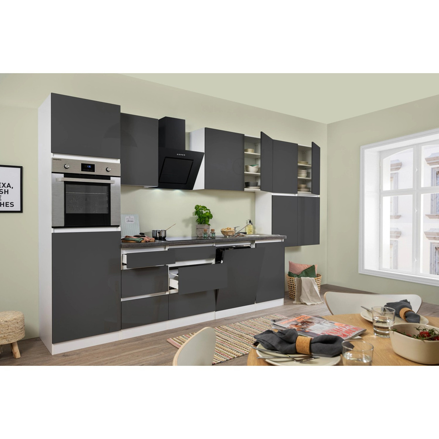 Respekta Küchenzeile GLRP380HWG in Grau Hochglanz und Weiß mit Granit-Optik, Breite: 380 cm, Höhe: 220,5 cm, Tiefe: 60 cm - Bild 2