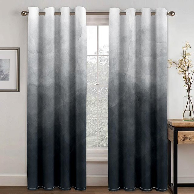 Yiran Furniture Vorhänge mit Naturmotiv aus Polyester, 2er-Set, Waldgrün und Grau, semi-transparent, B: 100 cm, H: 130 cm - Bild 1