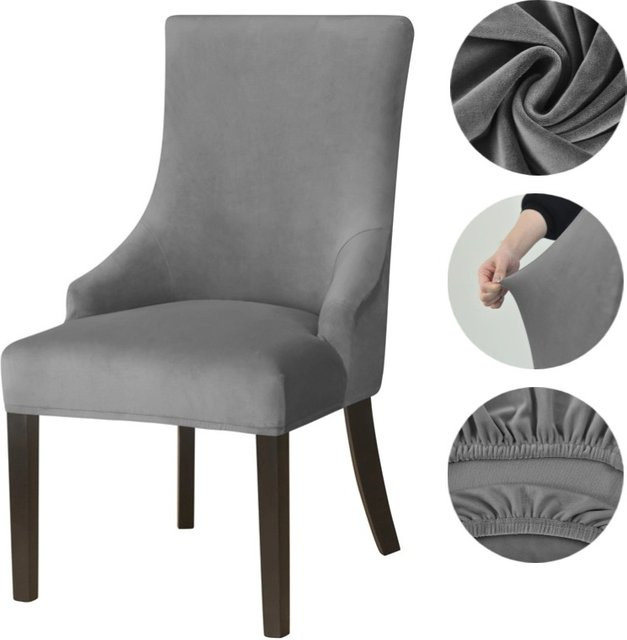 WANERQU Samt-Esszimmerstuhlbezug aus elastischem Stretch-Spandex für Stühle mit hoher Rückenlehne und Sessel - Bild 1