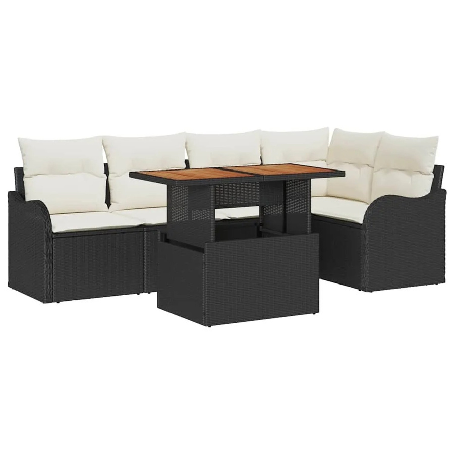 6-teiliges vidaXL Garten-Sofa-Set aus Poly Rattan in Schwarz mit Eckplatz, Mittelsofas, Armsofas mit Stauraum und Gartentisch - Bild 2