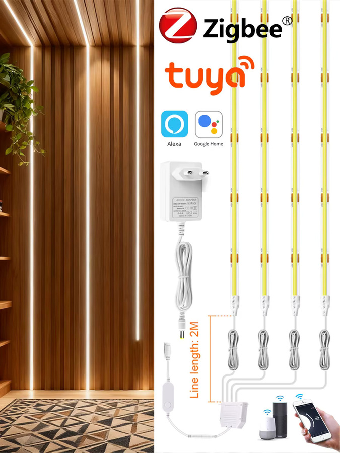 Lcamaw Smart Zigbee 3.0 Controller für 12V FCOB LED-Streifen, dimmbare CCT Wandleuchte in Weiß, kompatibel mit Tuya App, Alexa und Google Assistant - Bild 2
