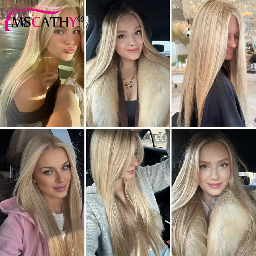 Mscathy Remy Echthaarperücke, 250%, beige meliert, glatt, Damen - Bild 3