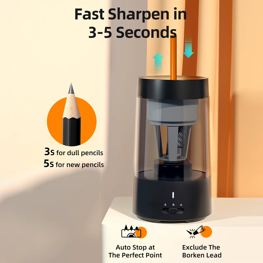 Elektrischer Handheld Bleistiftspitzer in Schwarz für 6–8 mm Bleistifte geeignet - Bild 3