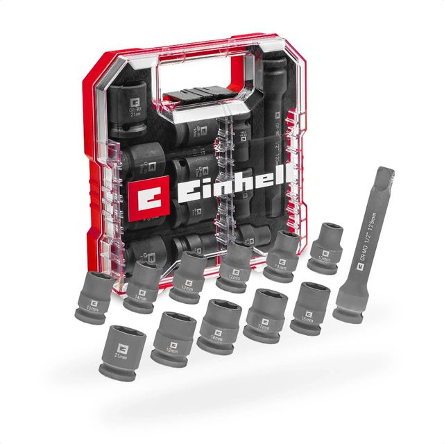 Einhell Impact Bit- und Steckschlüssel-Set 1/2 Zoll aus Chrom-Molybdän-Stahl in Schwarz, 12-teilig - Bild 1