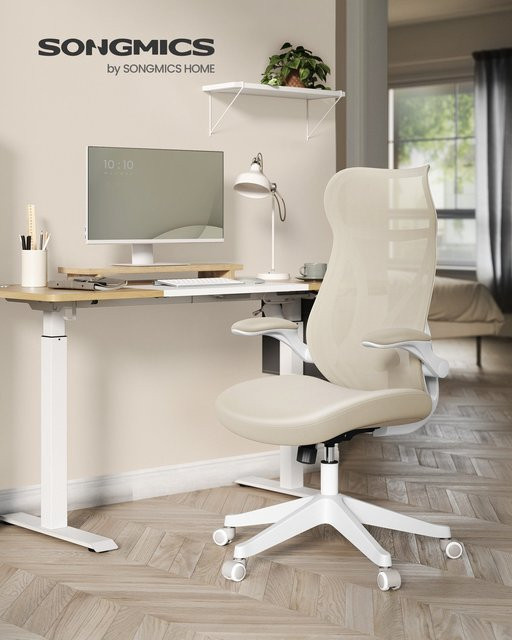 Ergonomischer Songmics Bürodrehstuhl mit Kopfstütze und Armlehnen in Beige - Bild 1