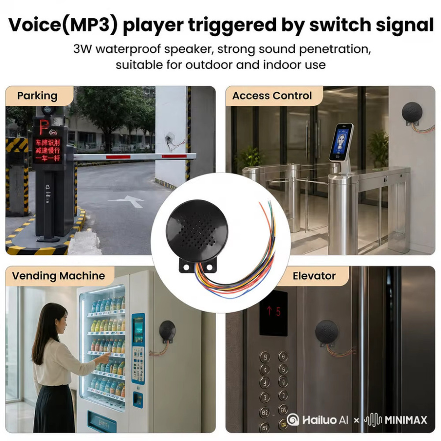 Gaqqee 9-Wege-Audio-Modul mit Sprachausgabe und MP3-Player, wasserdichter Lautsprecher mit Sicherheitsalarm und benutzerdefinierter Sprachsteuerung, Schwarz - Bild 3
