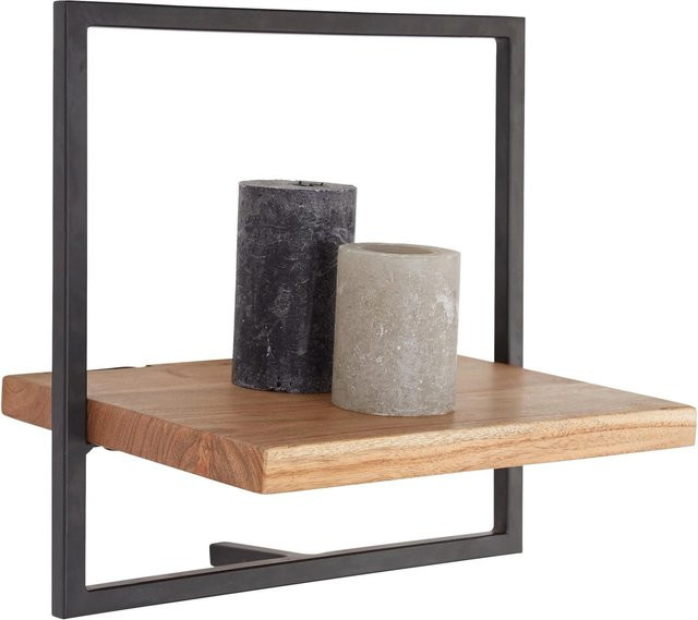 Mömax Wandregal modern in Schwarz und Akaziefarben aus Metall und Holz, B/T/H: 35 x 25 x 35 cm - Bild 1