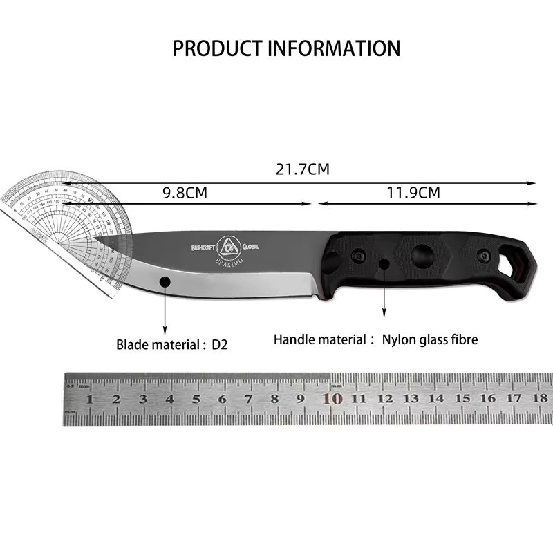 Brakimo EDC Feststehendes Messer mit D2-Klinge in Schwarz inklusive Scheide für Outdoor, Camping und Angeln - Bild 6