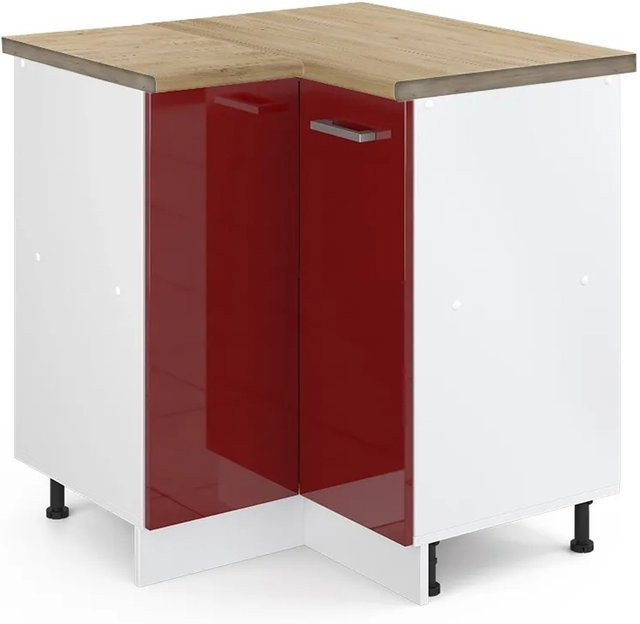 Vicco Eckunterschrank R-Line für die Küche in Bordeaux Hochglanz/Weiß mit Eiche-Optik, B/T/H: 75,6 x 60,0 x 81,6 cm - Bild 1
