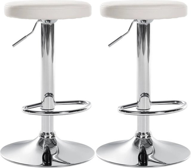 DELUKE 2er Set Barhocker KAZON aus Kunstleder in Weiß mit silbernem Fuß, höhenverstellbar und drehbar, B/T/H: 38,5 x 38,5 x 60 cm - Bild 1