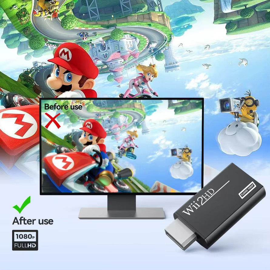 MnnWuu Wii-zu-HDMI Konverter mit HD-Kabel für 1080p Full HD in Schwarz - Bild 3