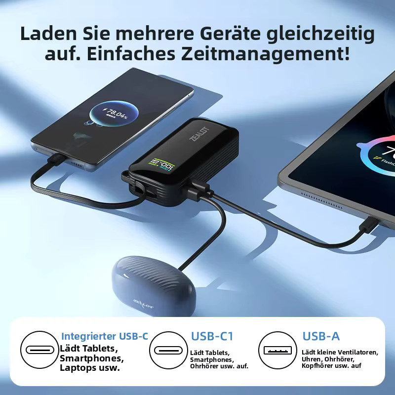 ZEALOT Y5200 Powerbank mit Farbdisplay, 10000mAh, 22,5W Schnellladegerät, Schwarz - Bild 4