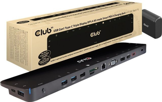 Club3D USB-C Dockingstation 4K UHD mit HDMI, DisplayPort, Ethernet und Power Delivery in Schwarz - Bild 1