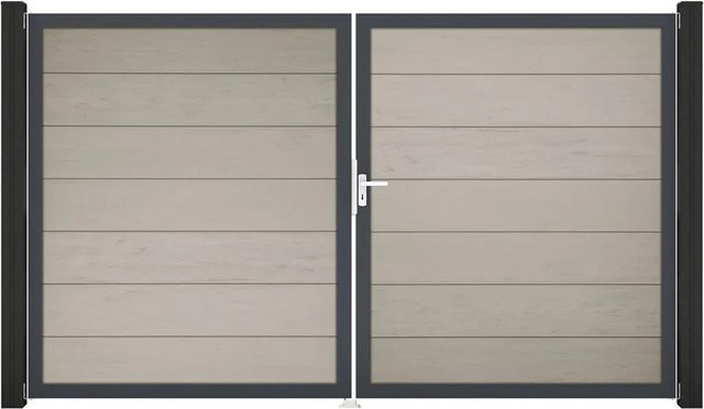 GroJa Steckzaun Tor Grande DIN Rechts DB Bi-Color Sand 2-flügelig aus Aluminium und BPC - Bild 1