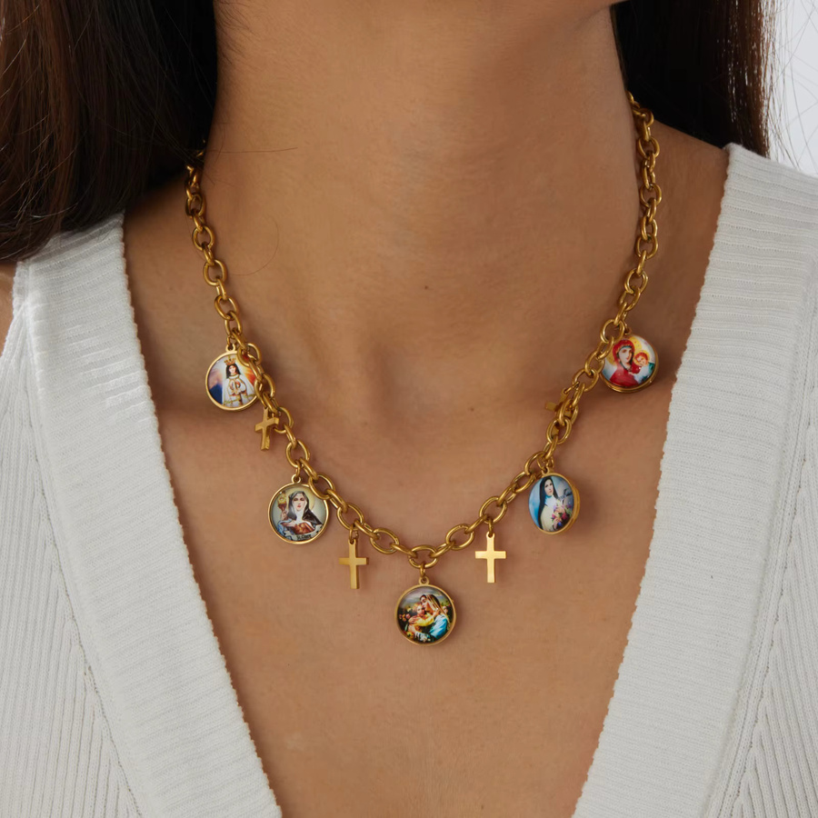xiyanike Halskette mit Kreuz-Anhänger, Edelstahl, Gold, Damen - Bild 2