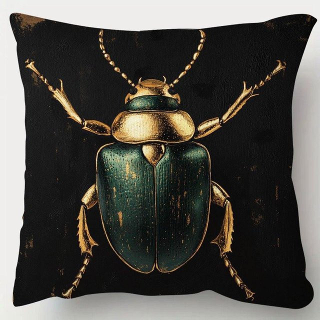 HWX Dekorative Kissenhülle mit grünem und goldenem Insektenmuster, Doppelseitiger Kissenbezug für Bett und Sofa, B/T/H: 50 x 50 x 0 cm - Bild 1