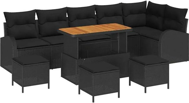 vidaXL Garten-Sofa-Set aus Poly Rattan mit Kissen, 10-teilig, Schwarz - Bild 1