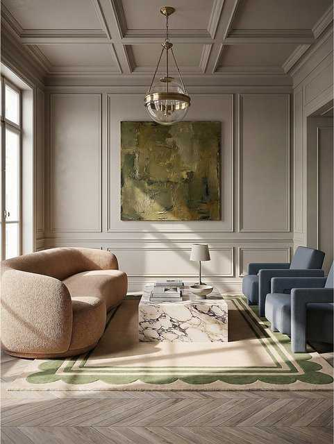 Handgetuftelter Wollteppich Kadima Design in Grün-Beige B: 160 cm, T: 230 cm - Bild 1