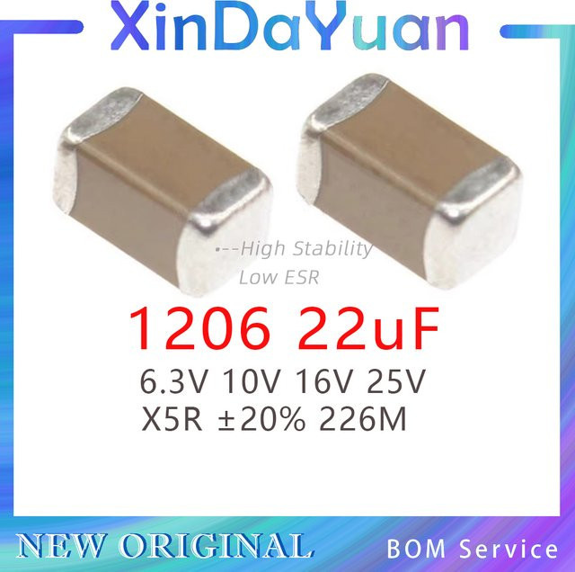50 Stück Chiptowin SMD Mehrschichtiger Keramikkondensator MLCC 1206 22uF 226M Braun ±20% X5R - Bild 1