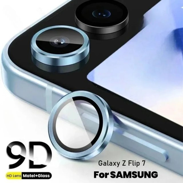 Samsung Galaxy Z Flip 7 6 5 4 Kamera Schutz Set aus gehärtetem Glas mit Metall Ring in Pink - Bild 1