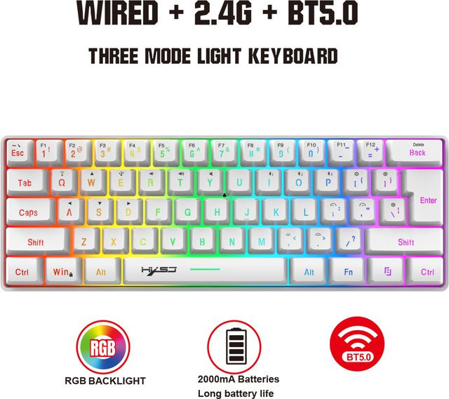HXSJ L500 Kompakte 60 % Folientastatur in Schwarz mit RGB-Hintergrundbeleuchtung, 3-Modus-Verbindung und Typ-C, wiederaufladbar mit 2000 mAh - Bild 1